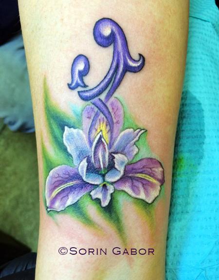 Tattoos - realistic color orchid mother daughter forearm tattoo - 98067